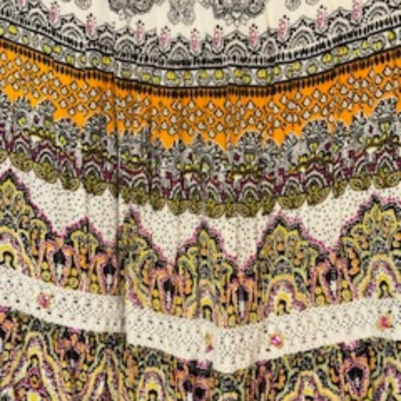 FORBIDDEN LOS ANGELES Maxi Skirt M Tiered Long Beaded Orange Pink‎ Embellished - Picture 3 of 5